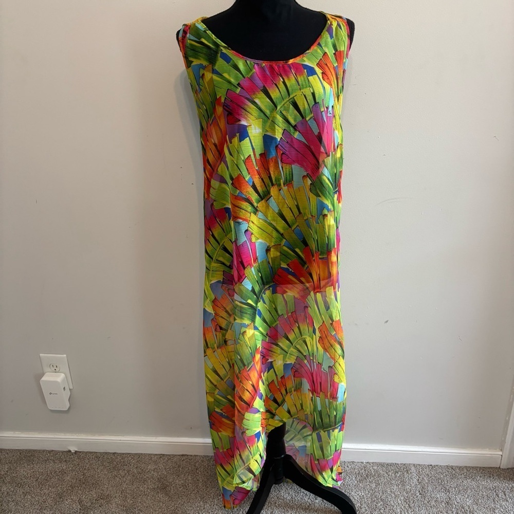 Trina Turk Swim Cover-Up Maxi Dress ~ Polynesia Palms - Sheer Size Small - Picture 2 of 9